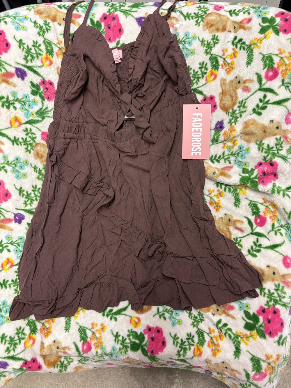 Faded Rose Brown Ruffle-Trim Slip Dress